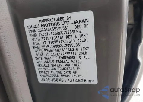 2001 Isuzu Trooper Limited/Ls/S z USA, uszkodzony, nr VIN JACDJ58X617J14525